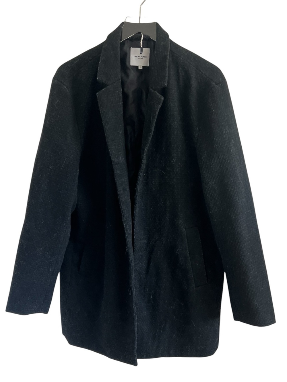 Jack & Jones Black Pea JJToby Coat Single-Breasted Wool Blens Jacket